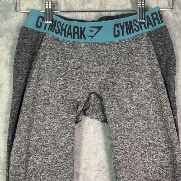 Gym Shark Heathered Gray Teal Athletic Compression Capri Leggings Size Medium - Picture 3 of 8